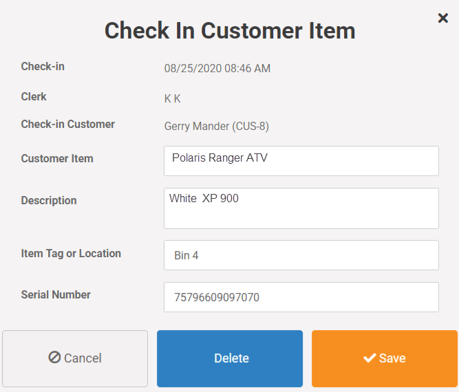 ATV Customer Item Form ATV Customer Item Form